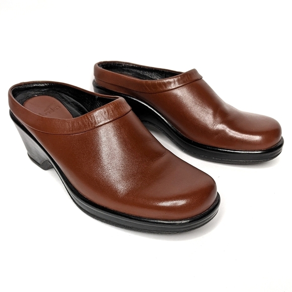 Dansko Leather Brown Black Clogs Mules Heeled Comfort Orthopedic Size 38 - Picture 1 of 9